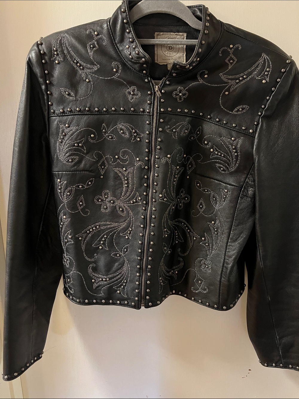 Double D Ranch Black Studded Embroidered Leather Jacket